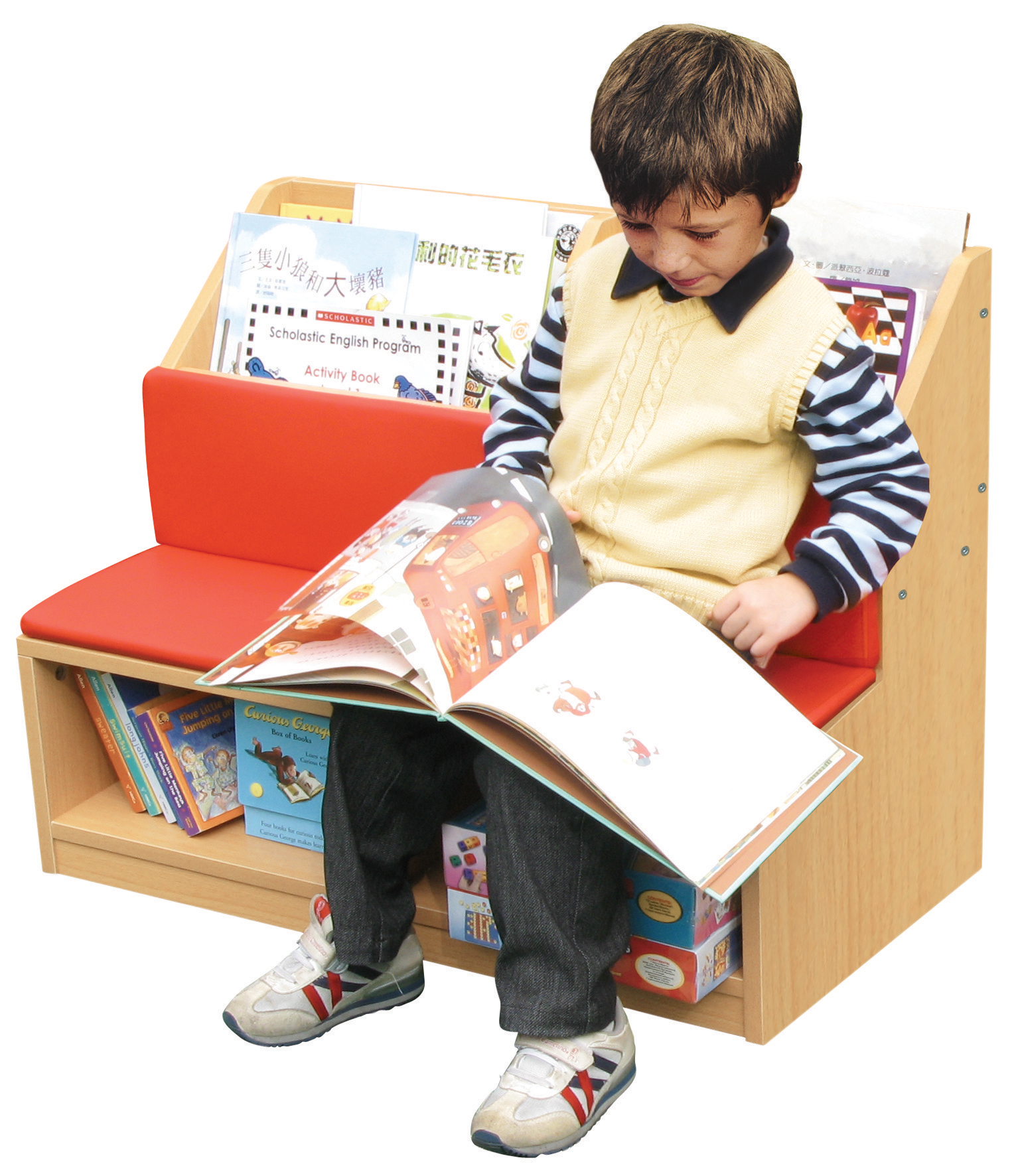 مقعد المكتبة مع ارفف كتب 